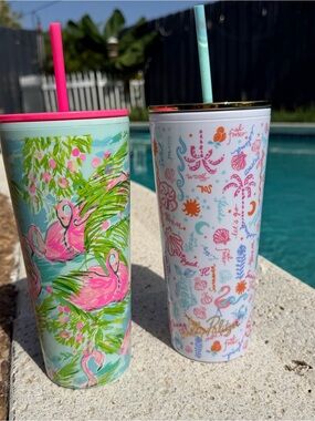 Lilly Pulitzer Pink Flamingo & Pastel Pattern Stainless Tumbler Set